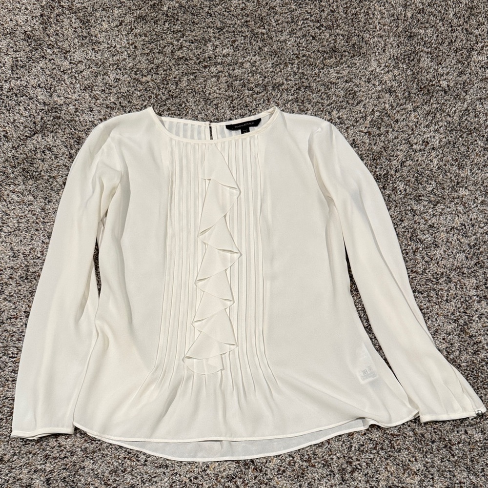 Banana Republic Ivory Ruffled Front Long-Sleeve Blouse —FAST SHIP
